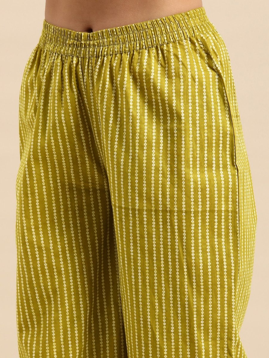 Anouk Women Lime Green Pure Cotton Printed Gotta Patti Kurta with Palazzos & Dupatta - Distacart