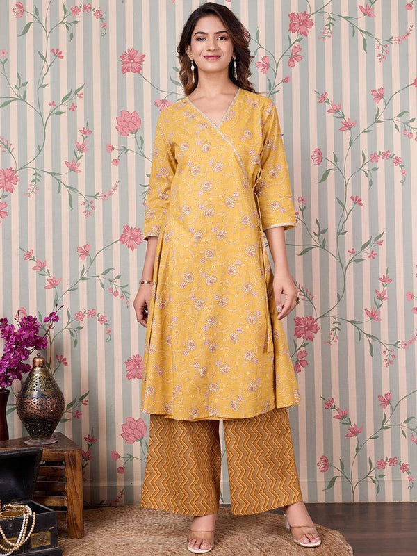 Ode by House of Pataudi Floral Printed Regular Pure Cotton Kurta with Trousers & Dupatta - Distacart