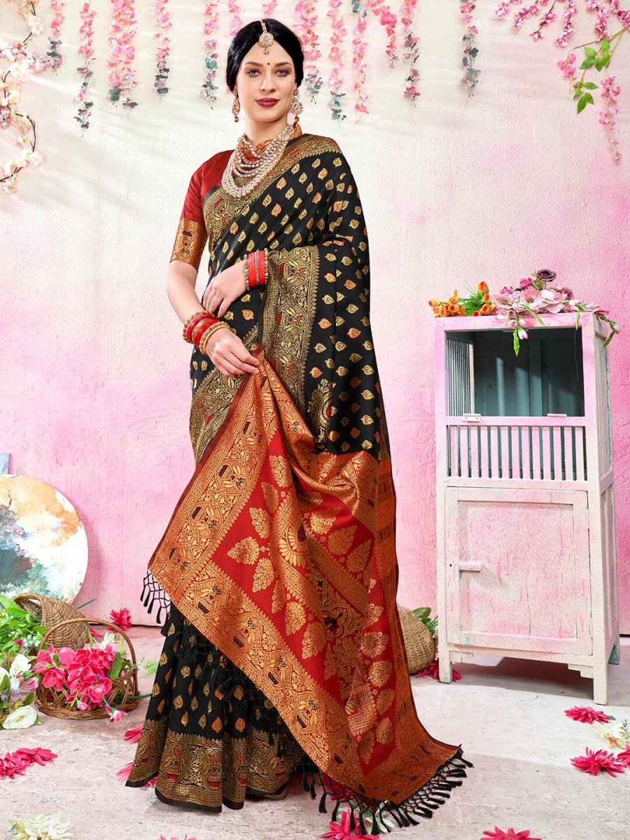 Anouk Black & Red Ethnic Motifs Woven Design Zari Art Silk Kanjeevaram Saree - Distacart