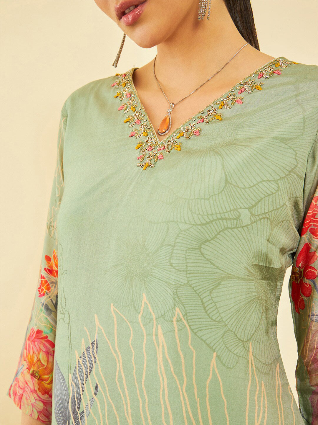 Soch Floral Embroidered Flared Sleeves Thread Work Anarkali Kurta - Distacart