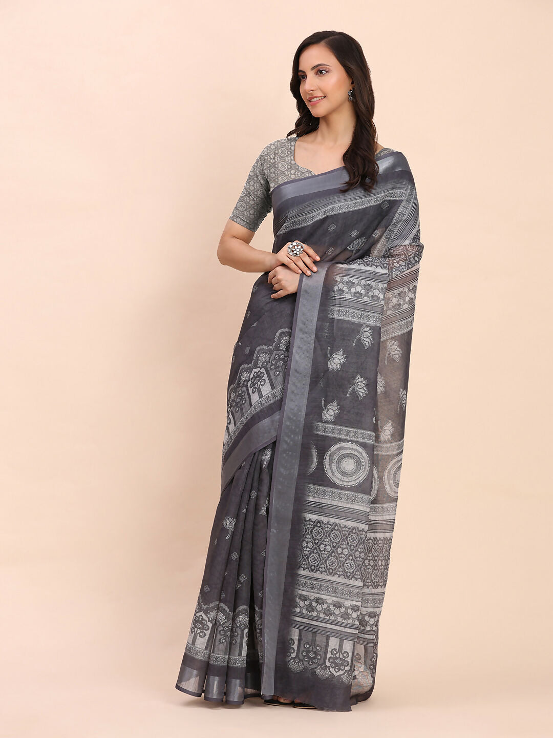 Astita Linen Cotton Black Saree
