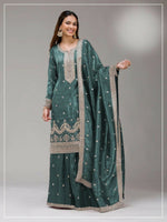 Thumbnail for Anaita Blue Gold Crush Stitched Suit with Embroidery & Sequins Work - Distacart
