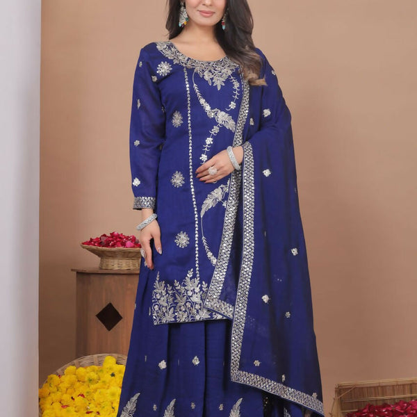 Joban Fashion Blue Georgette Embroidered Sharara Set - Distacart