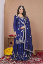 Thumbnail for Joban Fashion Blue Georgette Embroidered Sharara Set - Distacart
