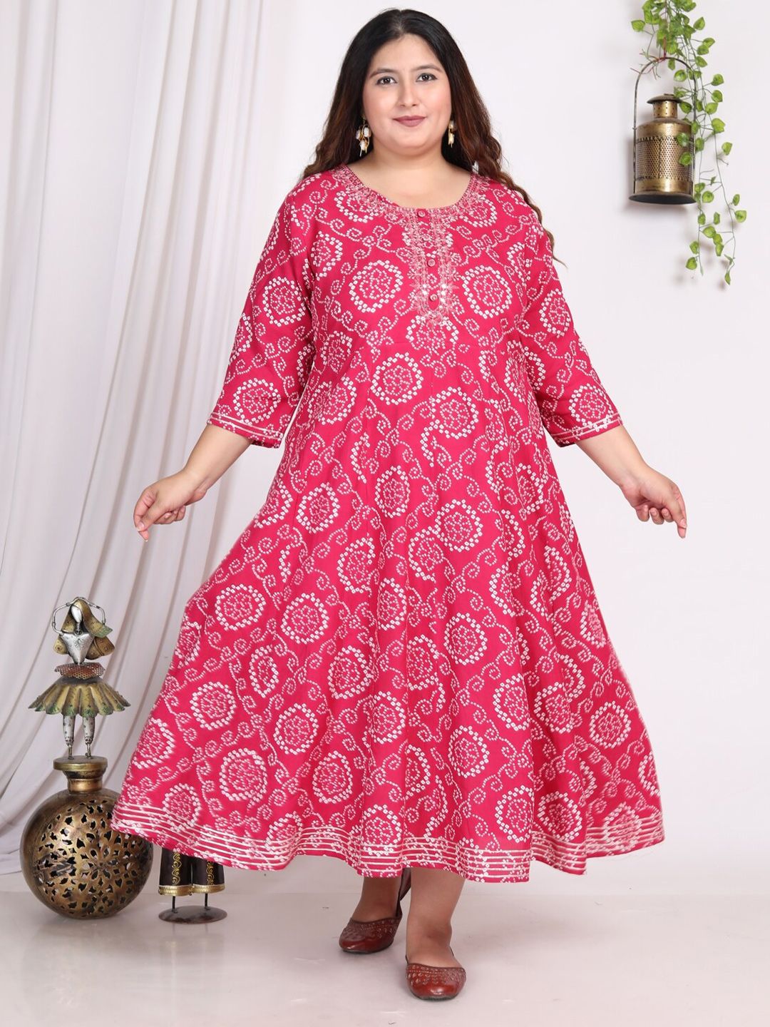 Swasti Plus Size Ethnic Motifs Printed Midi Fit & Flare Ethnic Dress - Distacart