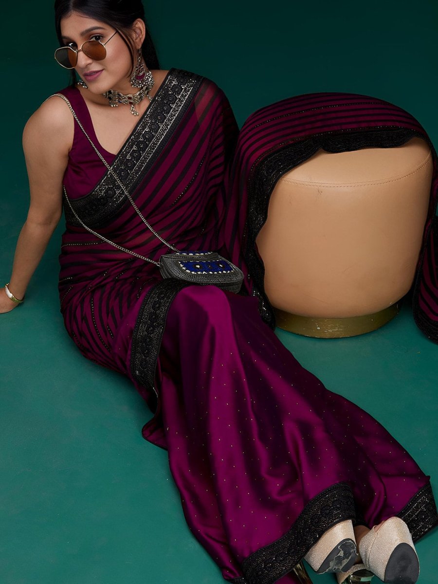 Anouk Striped Embellished Saree - Distacart