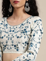 Thumbnail for Anouk Navy Blue Sequinned Satin Saree - Distacart