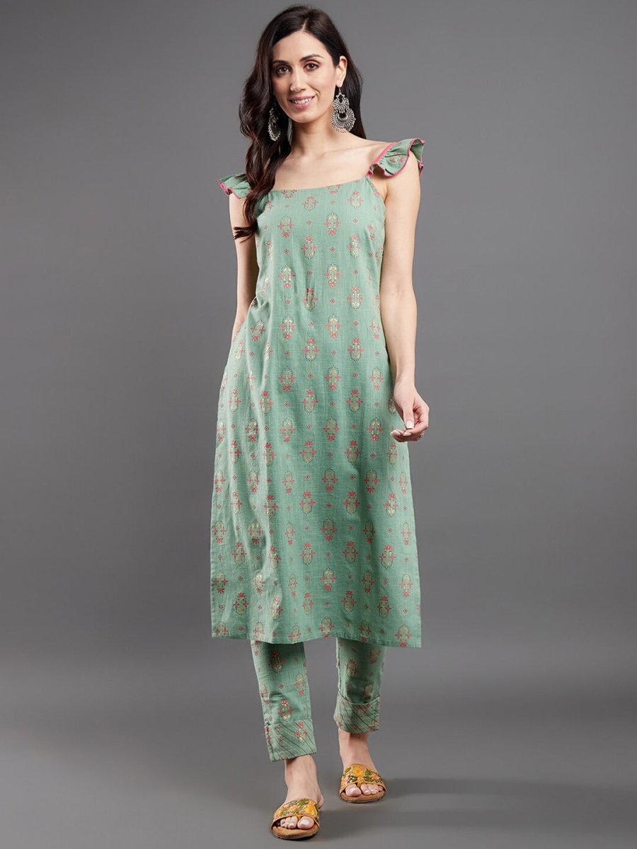 Aks Ethnic Motifs Printed Straight Kurta with Trousers - Distacart