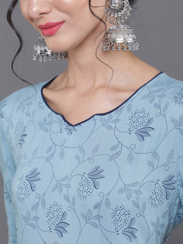 Aks Floral Printed Straight Kurta & Palazzos With Dupatta - Distacart