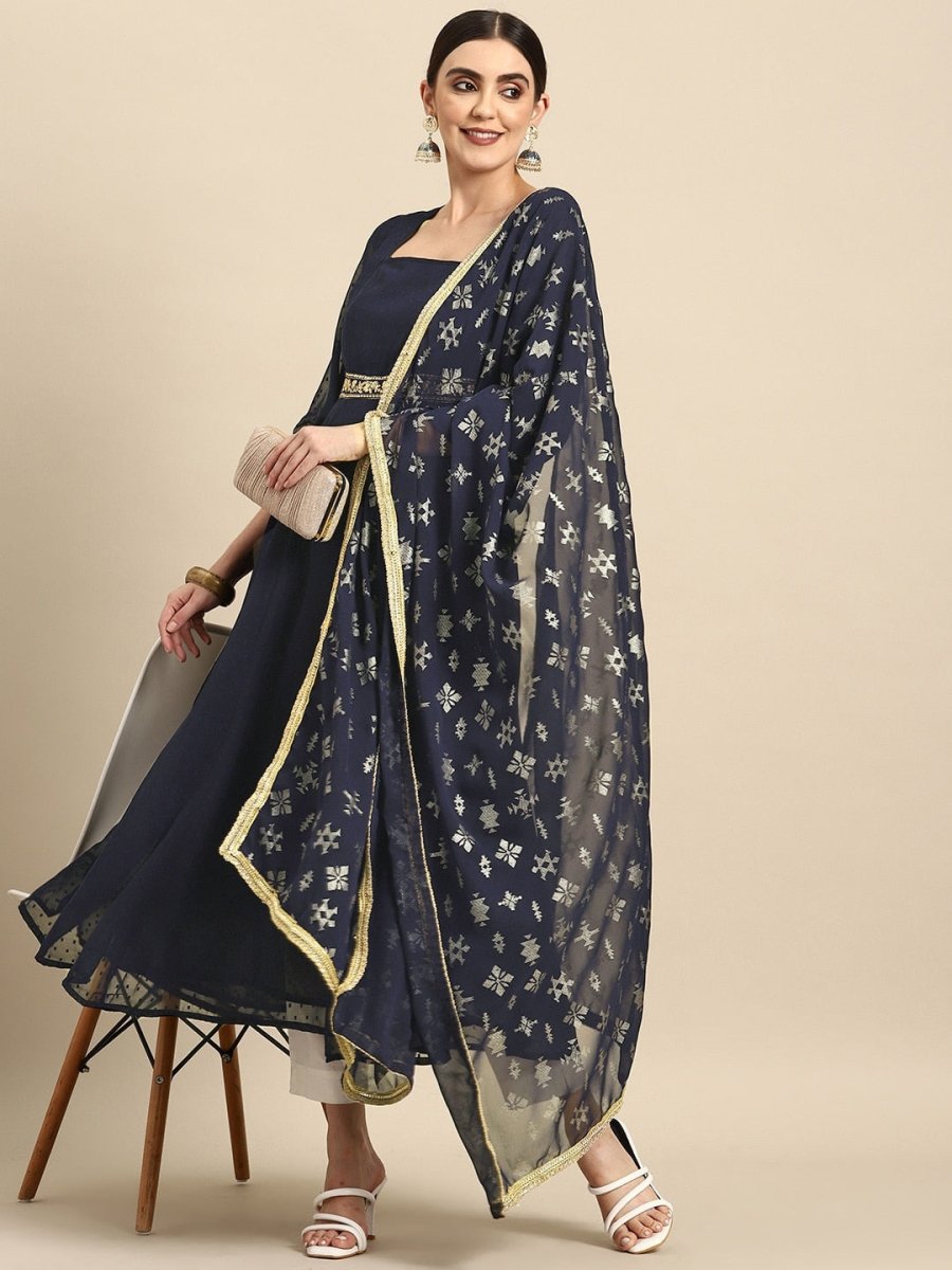All About You Square Neck Dobby Weave A-Line Kurta With Dupatta - Distacart