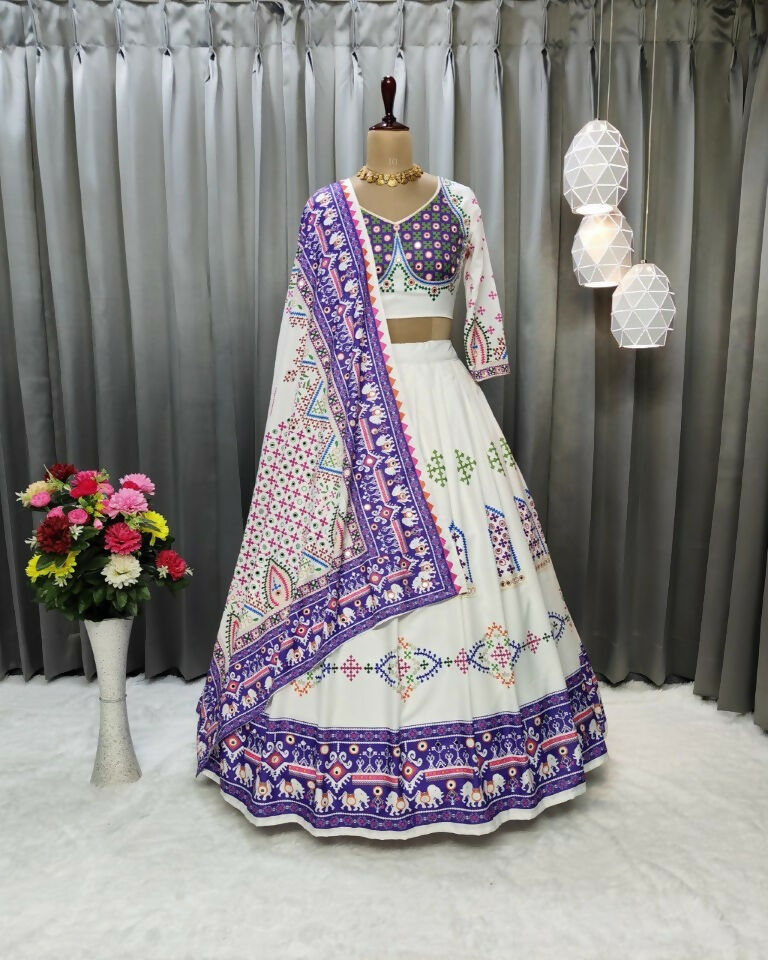 Preksha Creation Indian Festive Butter Soft Silk With Digital Print And Real Mirror Work Women Lehenga Choli - Purple - Distacart