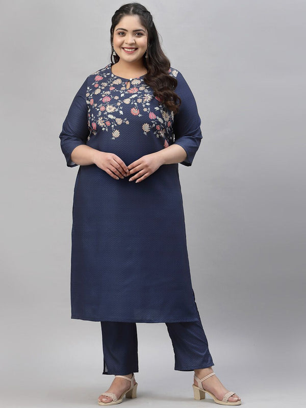 Sztori Plus Size Floral Printed Regular Kurta with Trousers - Distacart