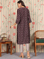 Thumbnail for Ode by House of Pataudi V Neck Printed Regular Chanderi Silk Straight Kurta Set - Distacart