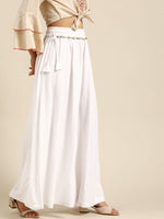 Thumbnail for TAG 7 Women White Solid Flared Palazzos