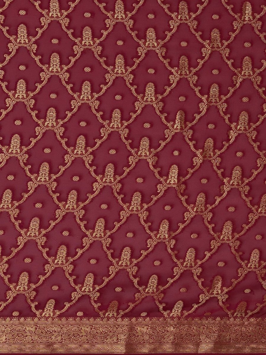 Anouk Burgundy & Gold-Toned Woven Design Zari Pure Georgette Kanjeevaram Saree - Distacart