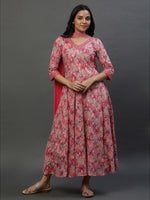 Thumbnail for AURELIA Floral Printed V-Neck Ethnic Dress With Dupatta