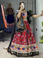Thumbnail for Yash Enterprise Red Silk Embroidery Semi Stitched Navratri Chaniya Choli - Dista