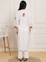 Thumbnail for HOUSE OF KARI Women Floral Embroidered Regular Chikankari Pure Cotton Kurta with Trousers - Distacart