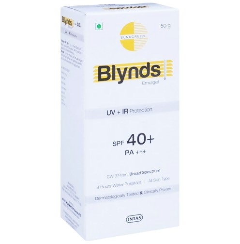 Intas Blynds Emulgel Sunscreen with UV+IR Protection SPF 40+ PA+++ & Water-Resistant - Distacart