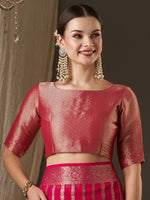 Thumbnail for Anouk Pink & Gold-Toned Woven Design Zari Pure Georgette Kanjeevaram Saree - Distacart