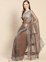 Thumbnail for Anouk Copper & Silver-Coloured Sequinned Organza Saree - Distacart