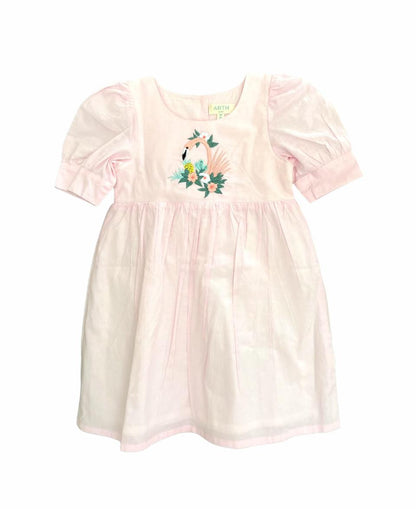 ArthLife Pink Flamingo Embroidered Dress - Distacart