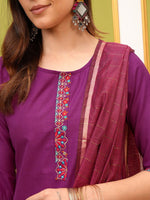 Thumbnail for Vishudh Magenta Embroidered Kurta & Palazzos With Dupatta