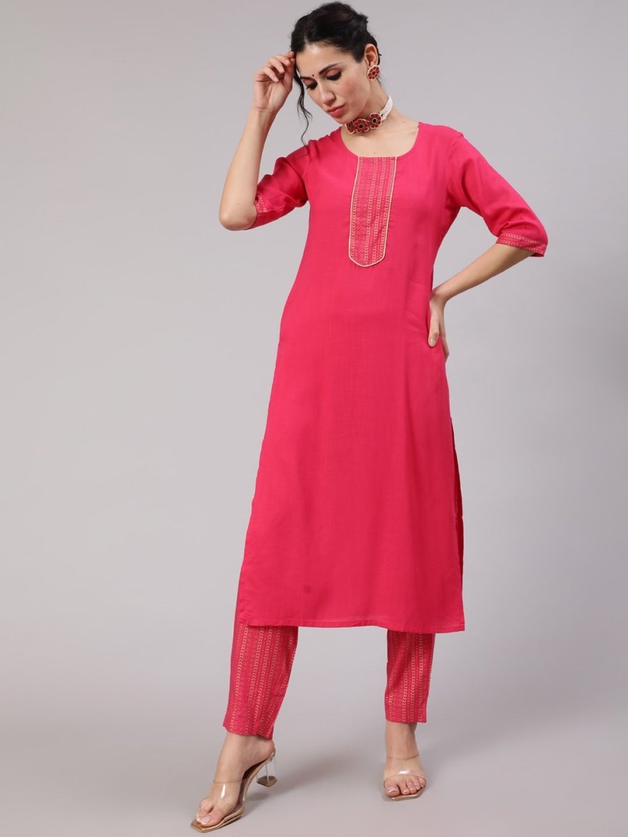 Aks Ethnic Motifs Yoke Design Straight Kurta And Trousers - Distacart