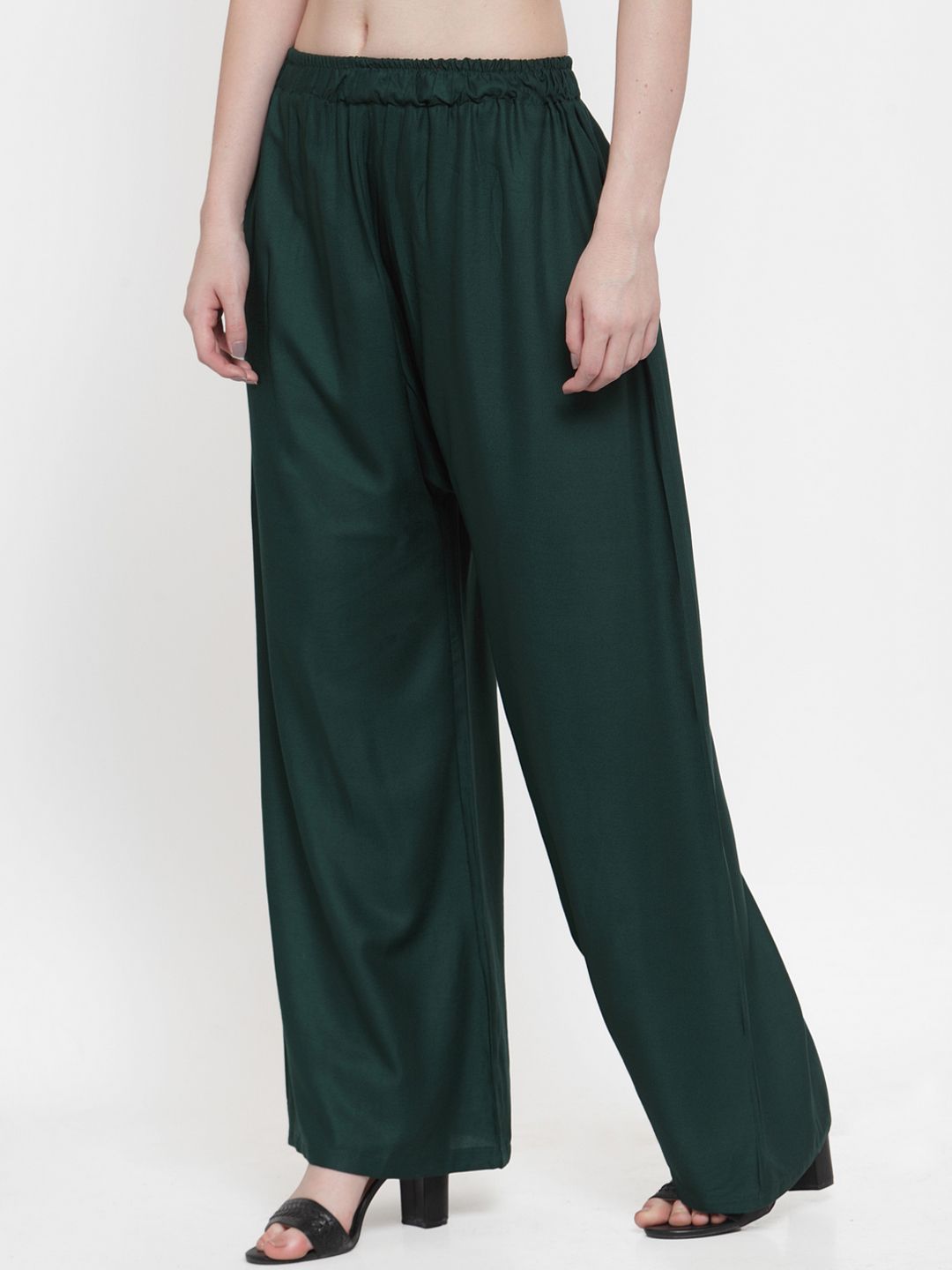 TAG 7 Women Green Solid Flared Palazzos - Distacart