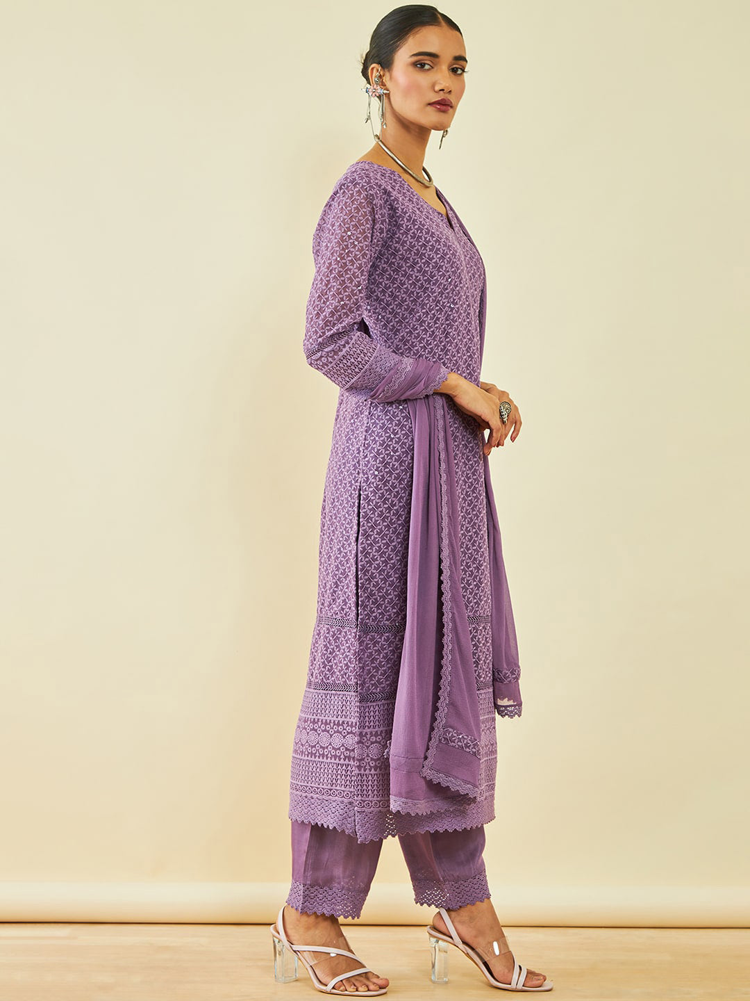 Soch Ethnic Motifs Embroidered Straight Kurta & Trousers With Dupatta - Distacart