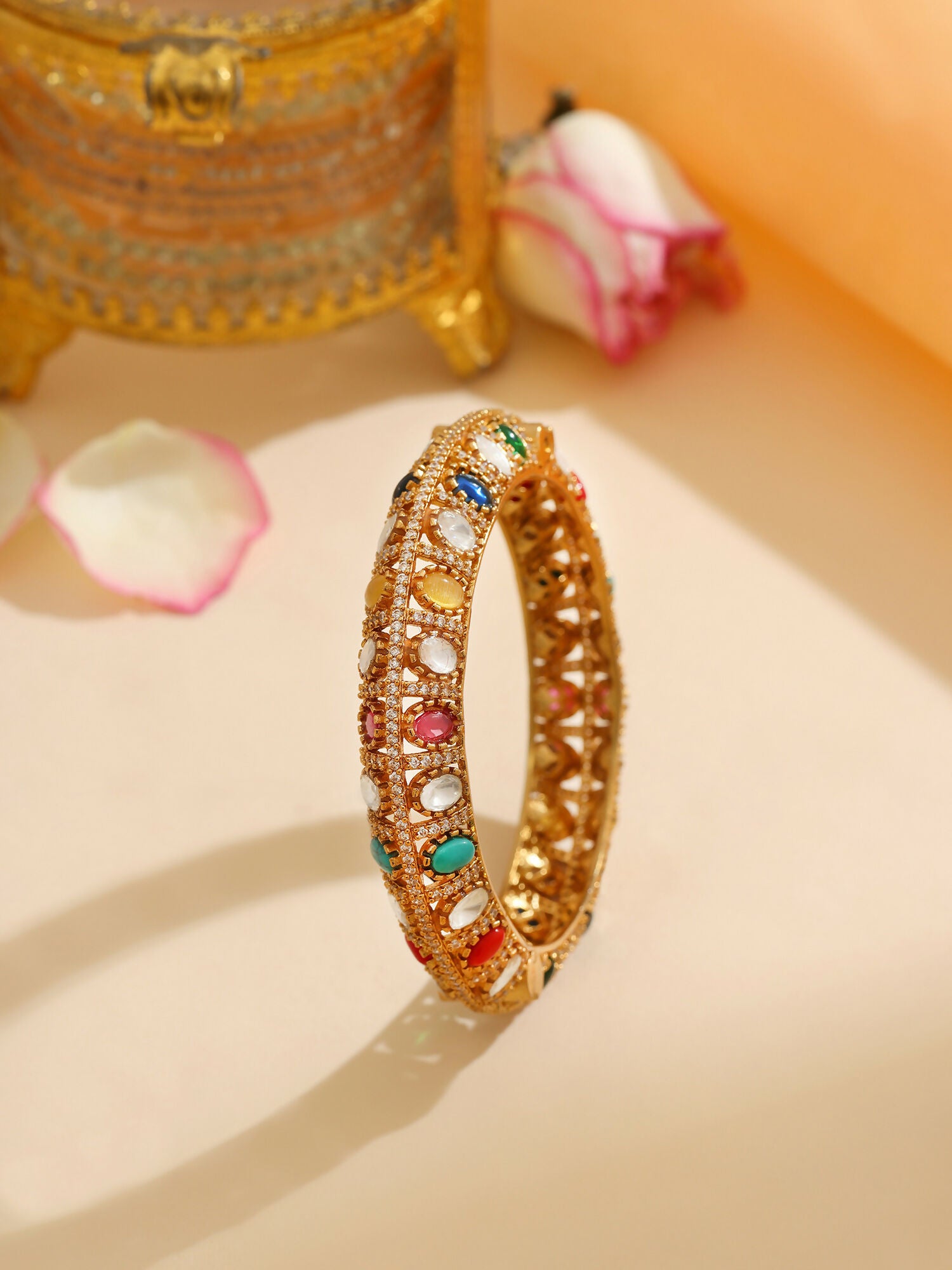 Ruby Raang 22k Gold Polished Multi Kundan Bracelet
