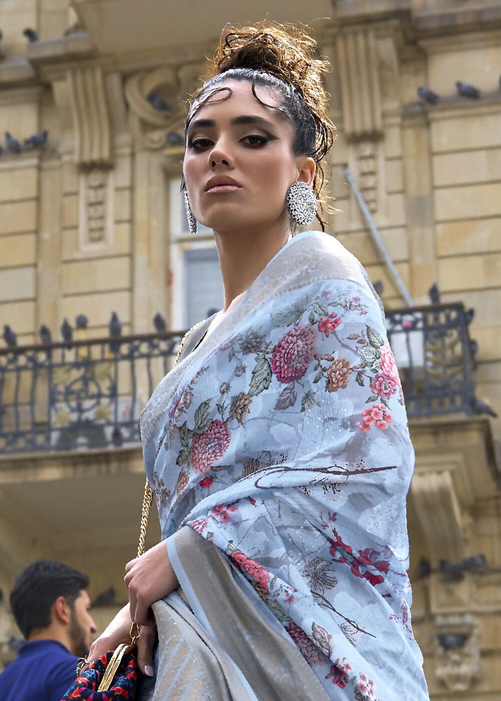 Lovely Sky Blue Polly Brasso Designer Saree - Emponline - Distacart