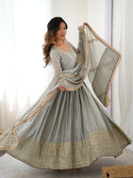 Thumbnail for Joban Fashion grey Kurta set with Pant Chinon silk Thread with Sequins work