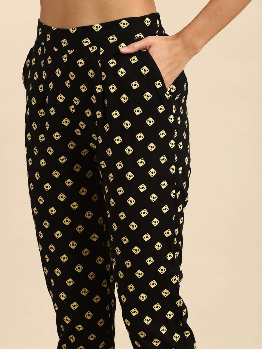 All About You Women Black Bandhani Printed Kurta with Trousers - Distacart