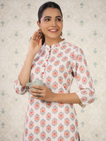 Thumbnail for Ode by House of Pataudi Ethnic Motifs Printed Band Collar Pure Cotton Kurta with Trousers - Distacart