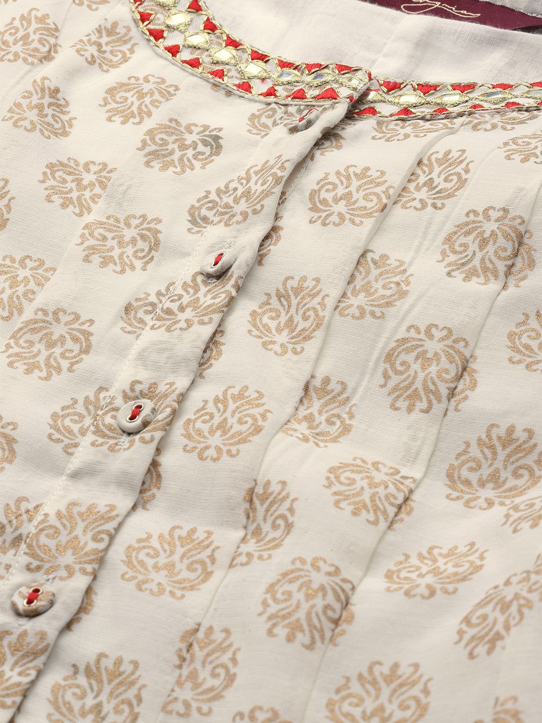 Sangria Women Off-White & Golden Printed Kurta with Palazzos & Dupatta - Distacart