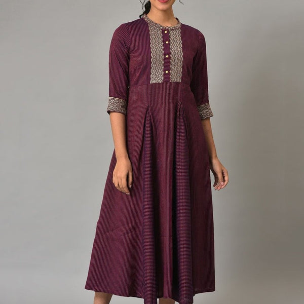 AURELIA Mandarin Collar Striped A-line Dress - Distacart