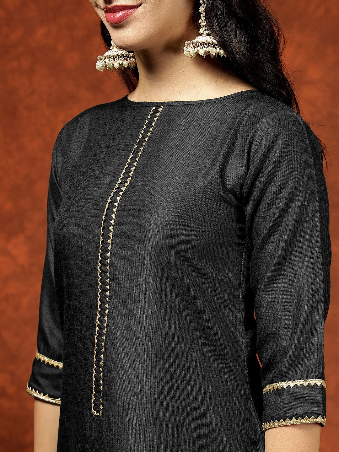 Kalini Boat Neck A-Line Gotta Patti Kurta with Trousers & Dupatta - Distacart
