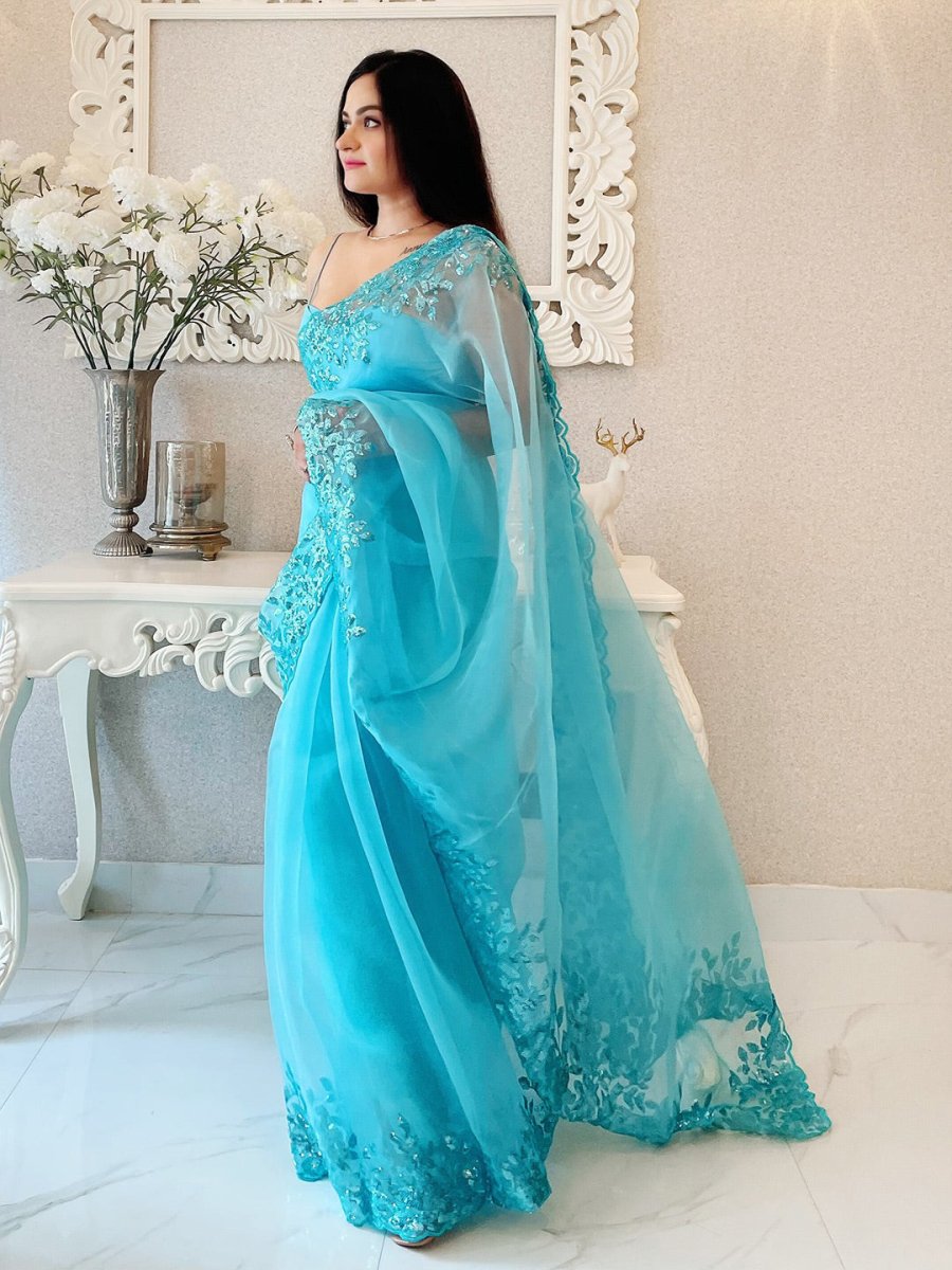 Anouk Floral Embroidered Sequinned Saree - Distacart