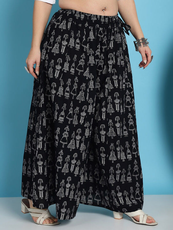 TAG 7 Ethnic Motifs Printed Pure Cotton Flared Ethnic Palazzo