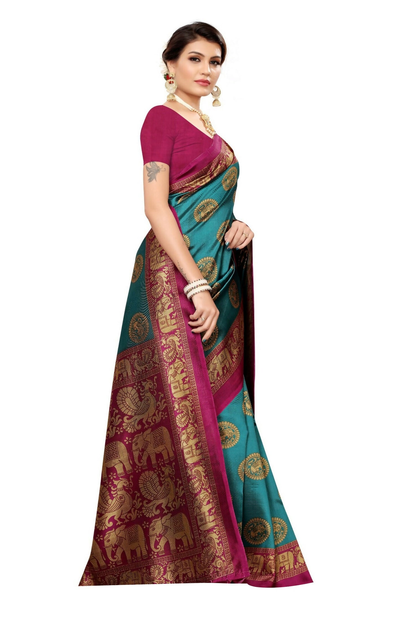 Vamika rama & wine Printed Art Silk Saree - Distacart