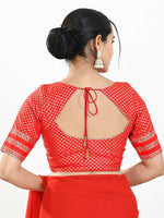 Thumbnail for Joban Fashion Red Brocade Padded Blouse With Round Neck Elbow Sleeves