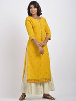 Thumbnail for Swasti Women Yellow Geometric Embroidered Mirror Work Floral Kurta - Distacart