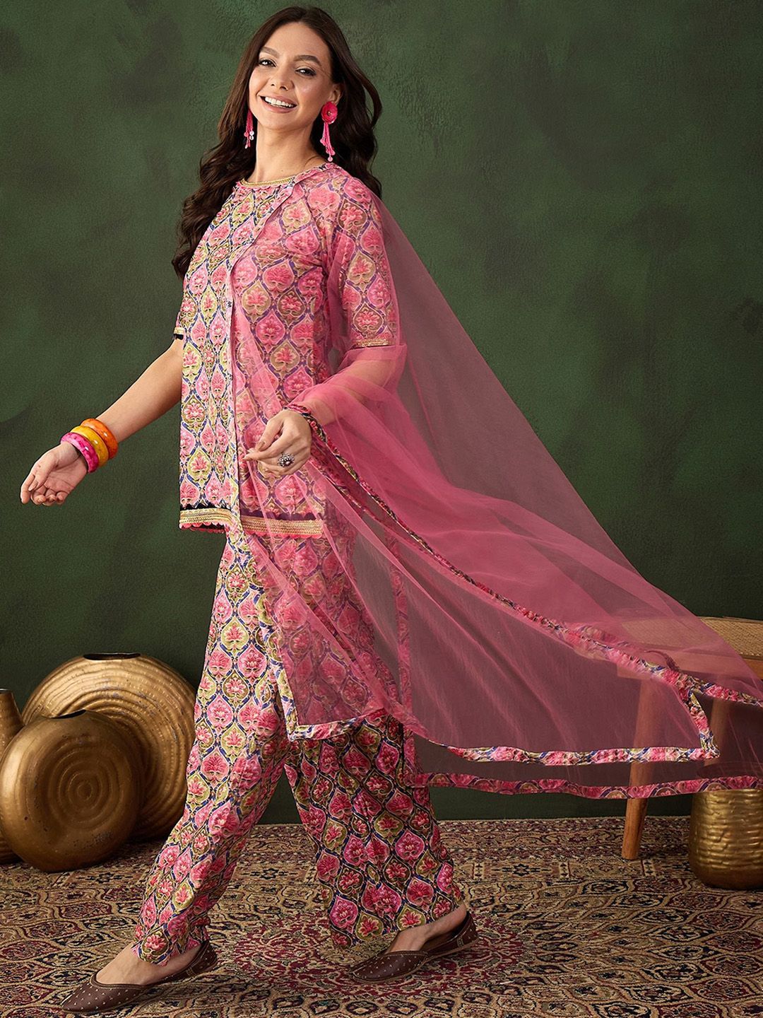 Sangria Printed Straight Kurta & Trouser With Dupatta