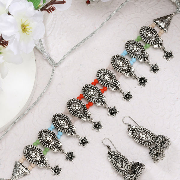 NVR Women's Silver-Plated Choke Oxidized Necklace with Jhumka Earrings - Distacart