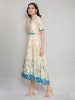 Thumbnail for AURELIA Cream-Coloured & Blue Floral A-Line Midi Dress
