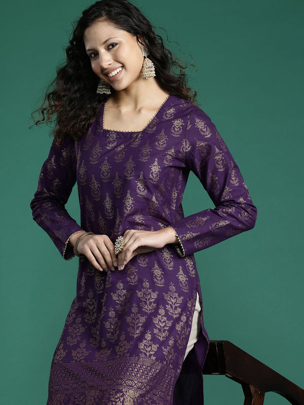 Sangria Ethnic Motifs Printed Gotta Patti Kurta - Distacart