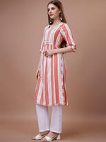 Thumbnail for Ode by House of Pataudi White Striped Straight Kurta - Distacart