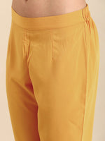 Thumbnail for Anouk Women Mustard Yellow Floral Printed A- Line Kurta with Trousers - Distacart
