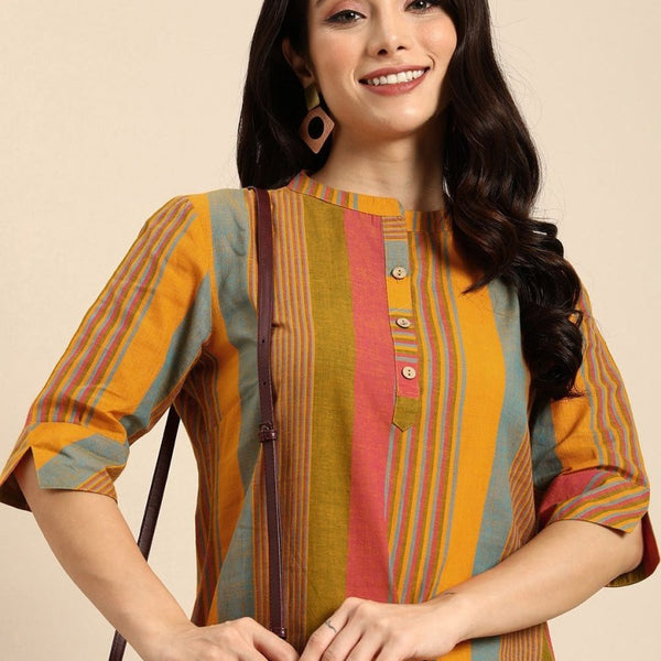 Anouk Women Striped Cotton Kurta - Distacart